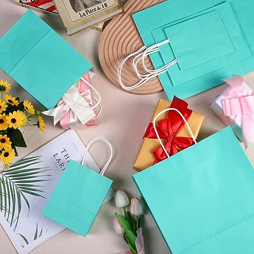 MIMIND 144 Pieces Teal Blue Gift Bags with Handles Assorted Sizes Mint Turquoise Paper Bags Bulk Teal Party Supplies Baby Shower Birthday Wedding Merchandise Bags Retail Shopping Bags Favor Bags