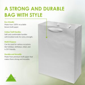 Prime Line Packaging 10x5x13 50 Pack White Gift Bags with Handles Bulk, Medium Kraft Paper Bags for Boutique, Shopping, Wedding, Birthday Gift Wrap