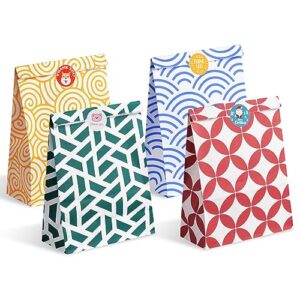 Parmedu Assorted Color Paper Bag Set: 48pcs Gift Bags in Optimal Size 6.7 * 3.2 * 9.4 Inches with 48 Stickers, Food Grade Take-out Bags for Christmas, Festivals, Birthdays, Parties, Weddings etc.