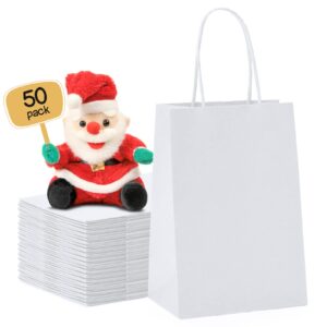 metronic paper gift bags 5.25x3.75x8 50pcs, white paper bags with handles, kraft paper bags for small business, heavy duty bulk paper bags for birthday party favors, shopping, retail, merchandise