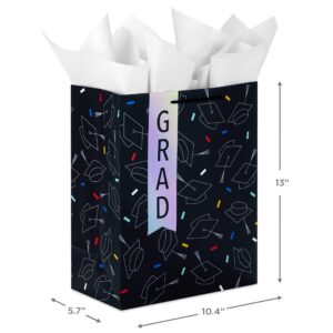 Hallmark 13" Large Graduation Gift Bag with Greeting Card and Tissue Paper (Black, Red, Blue, Holographic) for High School, College, Law School, Nursing, Kindergarten