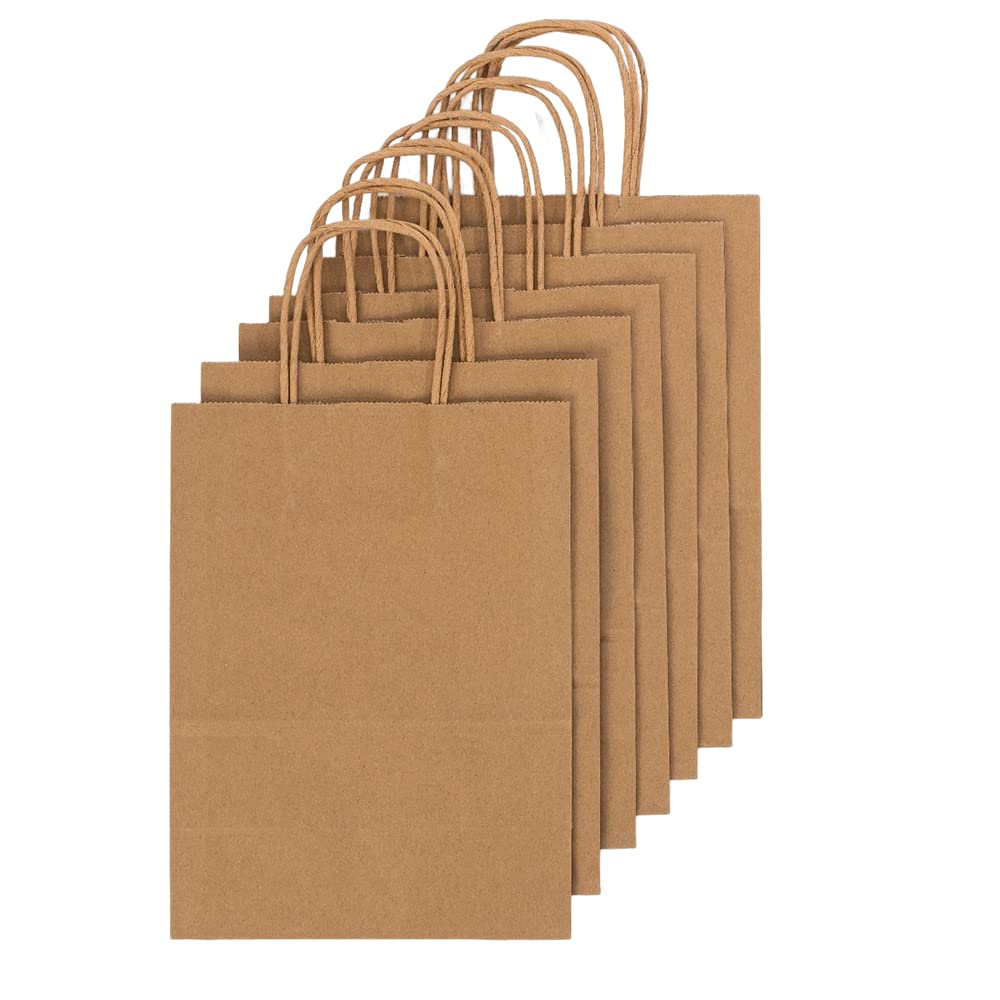 RACETOP Small Brown Kraft Paper Bags with Handles Bulk, 5.9"x3.2"x8.3" 50Pcs Small Brown Gift Bags, Mini Paper Bags, Gift Bags Bulk, Goodie Bag, Retail Bags, Gift Wrap Bags, Shopping Bags