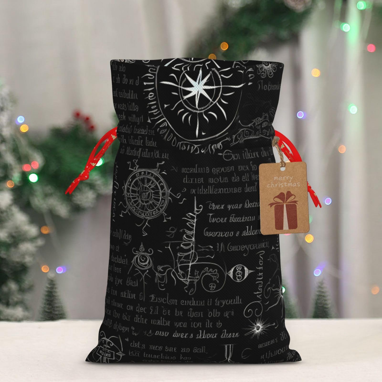 RLDOBOFE Christmas Gift Bags With Drawstring Supernatural Inspiration Christmas Burlap Gift Bag Christmas Drawstring Bag for Halloween Xmas Candy Bags Reusable Xmas Present Bags for Party Decorations