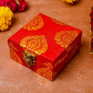 Desi Favor Lotus Diyas & Mishri Bliss Gift Box for Diwali Decoration | Traditional Diwali Gift Box + 2 Metal Diyas + Mishri Almonds for Family/Friends, Festive Diwali, Mandir, Puja, Pooja - 4 Pack