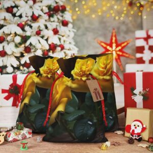 rldobofe christmas gift bags with drawstring beautiful yellow roses christmas burlap gift bag christmas drawstring bag for halloween xmas candy bags reusable xmas present bags for party decorations