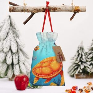 RLDOBOFE Christmas Gift Bags With Drawstring Turtle and Fish Christmas Burlap Gift Bag Christmas Drawstring Bag for Halloween Xmas Candy Bags Reusable Xmas Present Bags for Party Decorations Holiday