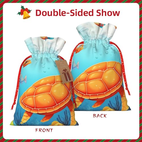 RLDOBOFE Christmas Gift Bags With Drawstring Turtle and Fish Christmas Burlap Gift Bag Christmas Drawstring Bag for Halloween Xmas Candy Bags Reusable Xmas Present Bags for Party Decorations Holiday