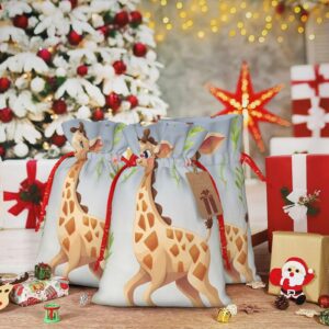 rldobofe cute giraffe print christmas gift bag christmas drawstring bag reusable gift wrapping goody gift bags with gift tag present storage bag for christmas thanksgiving wedding party