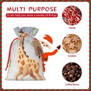 RLDOBOFE Cute giraffe print Christmas Gift Bag Christmas Drawstring Bag Reusable Gift Wrapping Goody Gift Bags with Gift Tag Present Storage Bag for Christmas Thanksgiving Wedding Party