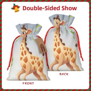 RLDOBOFE Cute giraffe print Christmas Gift Bag Christmas Drawstring Bag Reusable Gift Wrapping Goody Gift Bags with Gift Tag Present Storage Bag for Christmas Thanksgiving Wedding Party