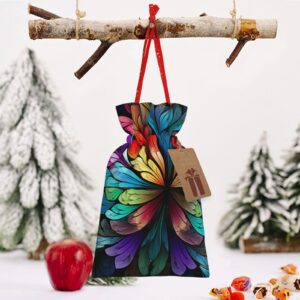 BTCOWZRV Rainbow Butterfly Christmas Gift Bag with Drawstring Christmas Wrapping Bags Xmas Gift Bags Sack Bags Xmas Package Storage Bag Wrapping Sacks Pouches Xmas Party Holiday Gift Bags