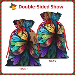 BTCOWZRV Rainbow Butterfly Christmas Gift Bag with Drawstring Christmas Wrapping Bags Xmas Gift Bags Sack Bags Xmas Package Storage Bag Wrapping Sacks Pouches Xmas Party Holiday Gift Bags