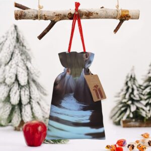 RLDOBOFE Christmas Gift Bags With Drawstring Baby Hippos Christmas Burlap Gift Bag Christmas Drawstring Bag for Halloween Xmas Candy Bags Reusable Xmas Present Bags for Party Decorations Holiday