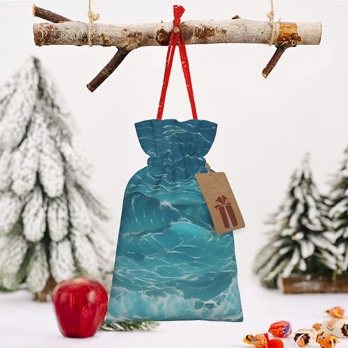 RLDOBOFE Christmas Gift Bags With Drawstring The Deep Ocean Christmas Burlap Gift Bag Christmas Drawstring Bag for Halloween Xmas Candy Bags Reusable Xmas Present Bags for Party Decorations Holiday