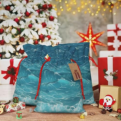 RLDOBOFE Christmas Gift Bags With Drawstring The Deep Ocean Christmas Burlap Gift Bag Christmas Drawstring Bag for Halloween Xmas Candy Bags Reusable Xmas Present Bags for Party Decorations Holiday