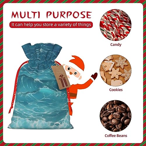 RLDOBOFE Christmas Gift Bags With Drawstring The Deep Ocean Christmas Burlap Gift Bag Christmas Drawstring Bag for Halloween Xmas Candy Bags Reusable Xmas Present Bags for Party Decorations Holiday