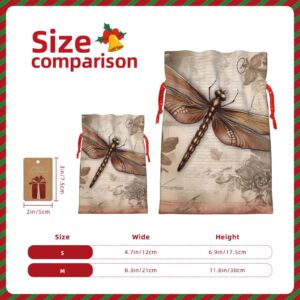 Dwrepo Dragonfly Bee Christmas Gift Bags Burlap Gift Wrap Bags Reusable Drawstring Gift Bags with Tags Xmas Holiday Party Favors Bags