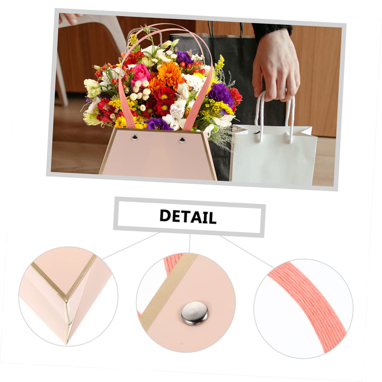 SOLUSTRE 6 Pcs Hand Gift Bag Paper Flower Bucket Kraft Paper Little Bags Flower Bouquet Wrapping Bag Floral Hug Bucket Handles Floral Gift Rose Gift Bags Black Trim Portable Black Bag Pvc