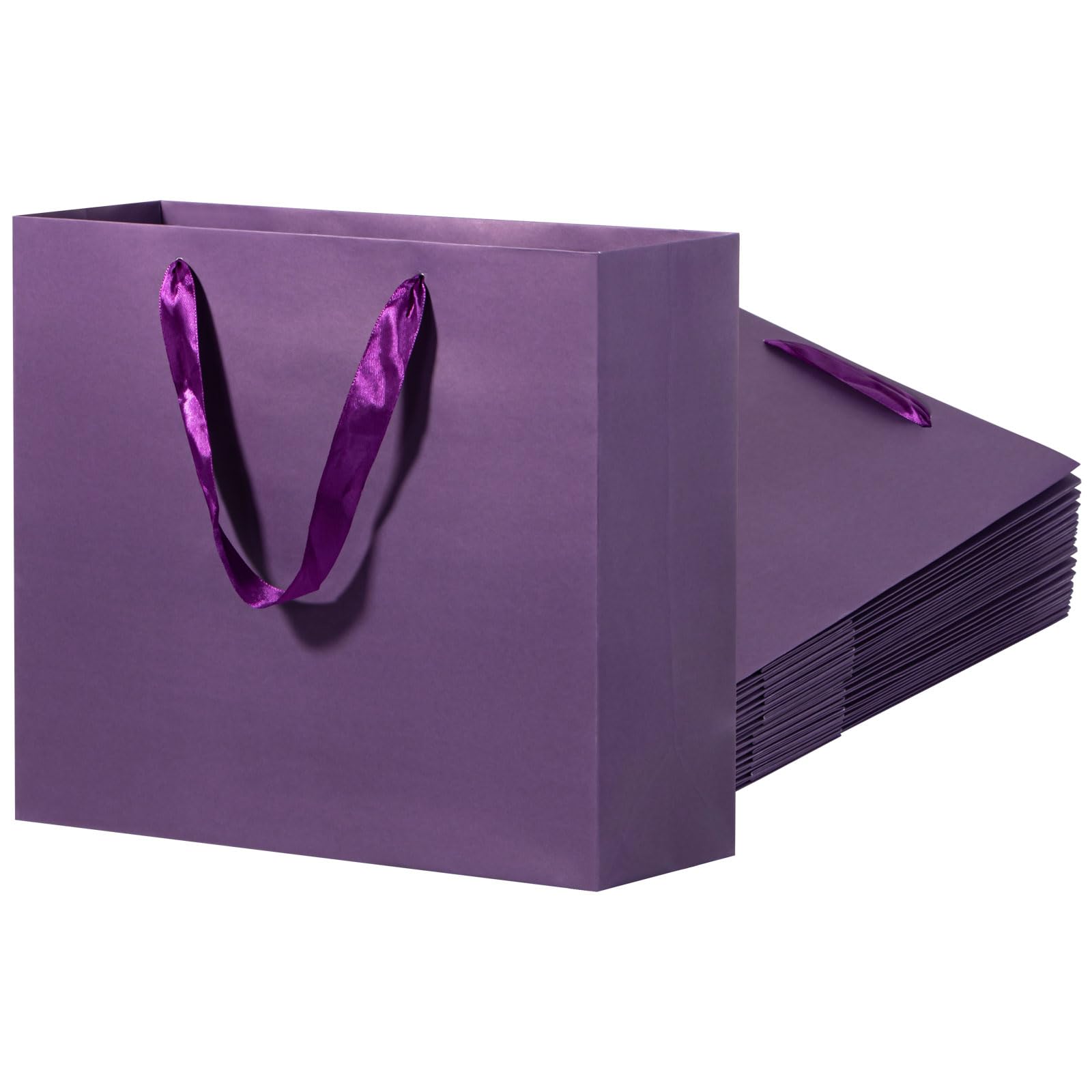 driew Large Purple Gift Bags, 12 Pack Extra Large Purple Gift Bag Ribbon Handles Heavy Duty Paper Gift Bags 12.6x4.5x11 inches Party Gift Bags for Shopping, Pakcing,Retail