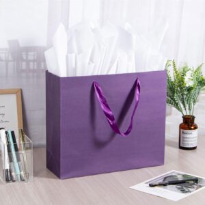 driew Large Purple Gift Bags, 12 Pack Extra Large Purple Gift Bag Ribbon Handles Heavy Duty Paper Gift Bags 12.6x4.5x11 inches Party Gift Bags for Shopping, Pakcing,Retail