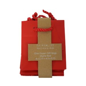 OccasionALL 12 Piece 4x2.75x4.5 Red Gift Bags, Mini Gift Bags with Handles, Tags for Holiday, Christmas, Valentines Wrapping, Favor & Goodie Bags, Bulk