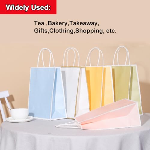 Kraft Paper Gift Bags with Handles -100Pcs Brown Shopping Bags, Craft Gift Totes in Bulk for Boutiques, Small Business, Retail Stores, Birthdays, Party Favors, Jewelry, Merchandise (8.26x5.51x10.23-Me, White)