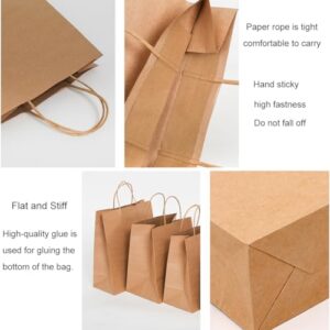 Kraft Paper Gift Bags with Handles -100Pcs Brown Shopping Bags, Craft Gift Totes in Bulk for Boutiques, Small Business, Retail Stores, Birthdays, Party Favors, Jewelry, Merchandise (8.26x5.51x10.23-Me, White)