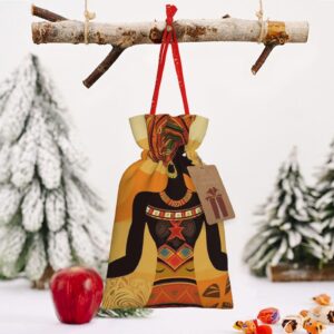 RLDOBOFE Christmas Gift Bags With Drawstring African Woman Christmas Burlap Gift Bag Christmas Drawstring Bag for Halloween Xmas Candy Bags Reusable Xmas Present Bags for Party Decorations Holiday