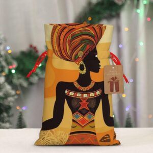 RLDOBOFE Christmas Gift Bags With Drawstring African Woman Christmas Burlap Gift Bag Christmas Drawstring Bag for Halloween Xmas Candy Bags Reusable Xmas Present Bags for Party Decorations Holiday