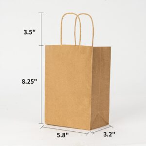 METAPRINT 100 Pack 5.8x3.2x8.25 Inch Small Brown Paper Bags with Handles Bulk, Paper Gift Bags, Kraft Bags for Birthday Party Favors Grocery Retail Shopping Business Goody Craft Bags