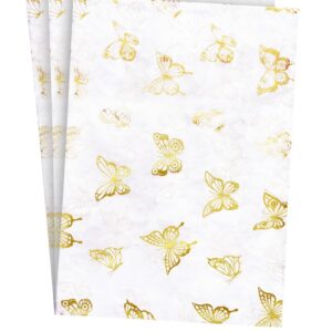 Bzumoot 50 Sheets Large Tissue Paper for Gift Bags 20 * 28 Inches White Metallic Gold Wrapping Gift Paper Butterfly Pattern Gift Wrapping Paper for Christmas Wedding Birthday Party DIY Craft