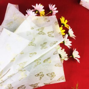 Bzumoot 50 Sheets Large Tissue Paper for Gift Bags 20 * 28 Inches White Metallic Gold Wrapping Gift Paper Butterfly Pattern Gift Wrapping Paper for Christmas Wedding Birthday Party DIY Craft