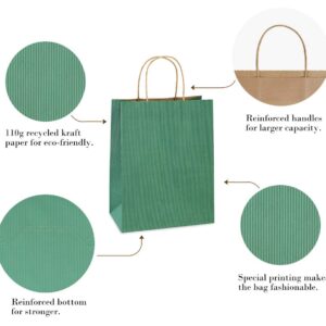 BagDream Gift Bags 8x4.25x10.5Inches 25Pcs Paper Bags, Shopping Bags, Kraft Bags, Retail Bags, Green Stripes Paper Gift Bags with Handles, 100% Recyclable Paper Bags