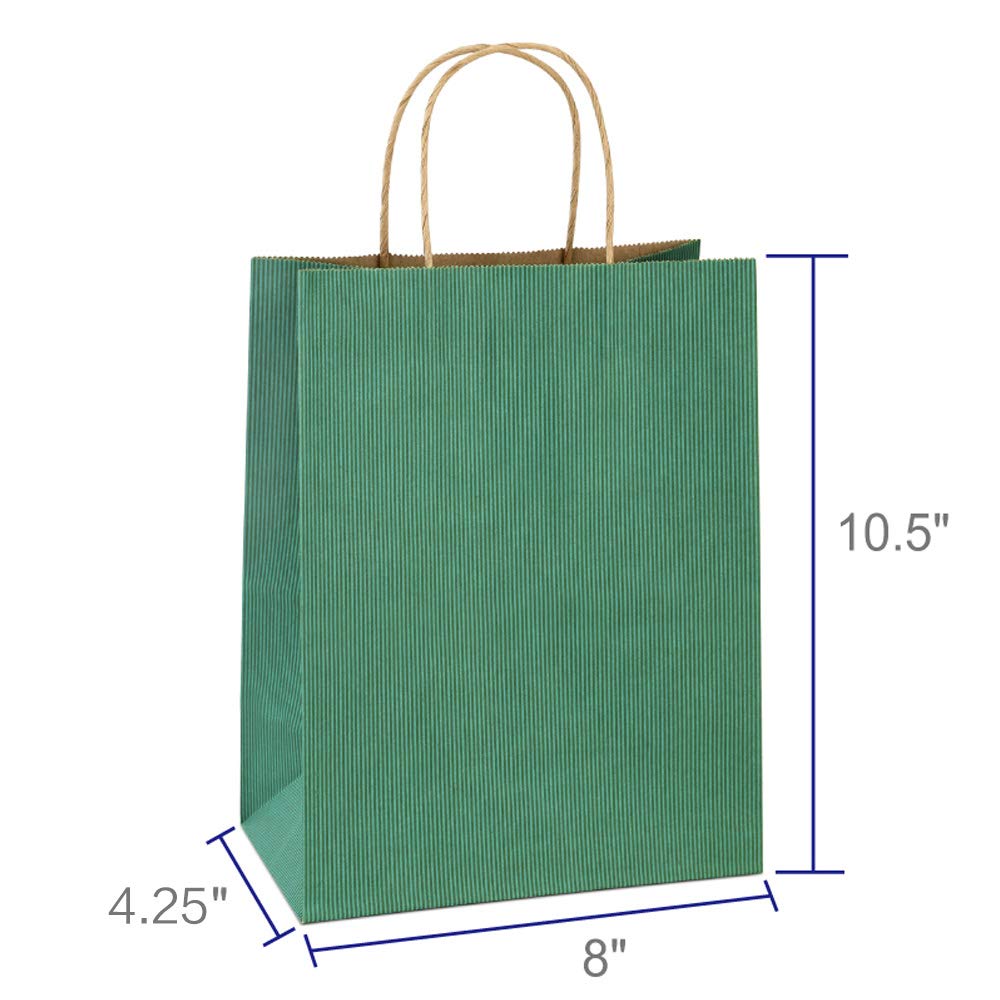 BagDream Gift Bags 8x4.25x10.5Inches 25Pcs Paper Bags, Shopping Bags, Kraft Bags, Retail Bags, Green Stripes Paper Gift Bags with Handles, 100% Recyclable Paper Bags