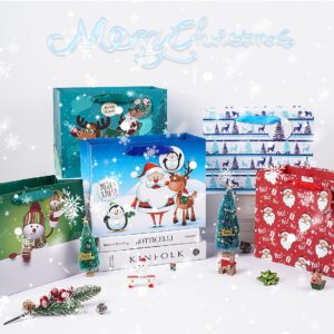 Elephant-package 18 Pack Christmas Gift Paper Bags with Tissue Papers Bulk, Medium Christmas Gift Bags Assorted Desgins with Handles and Tags Christmas Xmas Holiday Party Supplies.