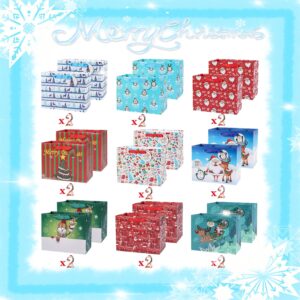 Elephant-package 18 Pack Christmas Gift Paper Bags with Tissue Papers Bulk, Medium Christmas Gift Bags Assorted Desgins with Handles and Tags Christmas Xmas Holiday Party Supplies.