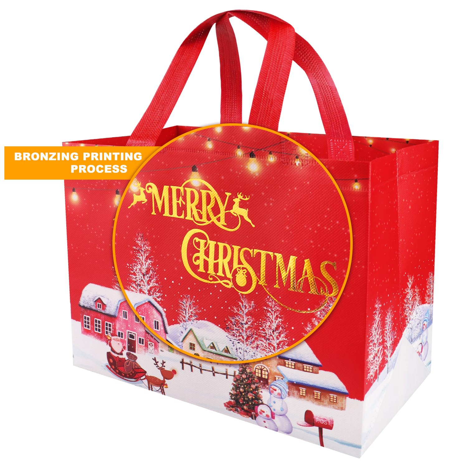 Fayayuan 34 Pack Christmas Gift Bags Assorted Sizes, 22 Styles Reusable Tote Bags Includes 4 Extra Large 17",18 Large 13",8 Medium 10",4 Small 8" Non-Woven Christmas Bags for Xmas Party Supplies