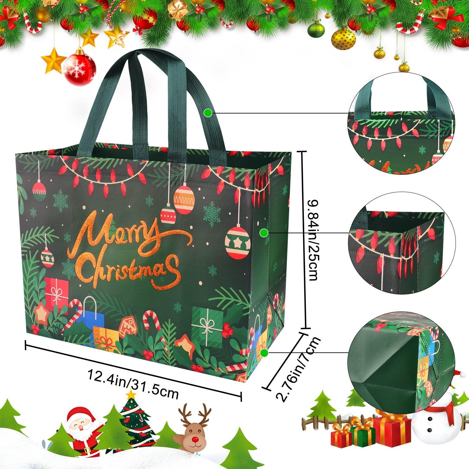 Fayayuan 34 Pack Christmas Gift Bags Assorted Sizes, 22 Styles Reusable Tote Bags Includes 4 Extra Large 17",18 Large 13",8 Medium 10",4 Small 8" Non-Woven Christmas Bags for Xmas Party Supplies