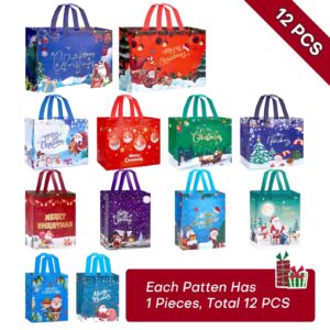 Fayayuan 34 Pack Christmas Gift Bags Assorted Sizes, 22 Styles Reusable Tote Bags Includes 4 Extra Large 17",18 Large 13",8 Medium 10",4 Small 8" Non-Woven Christmas Bags for Xmas Party Supplies