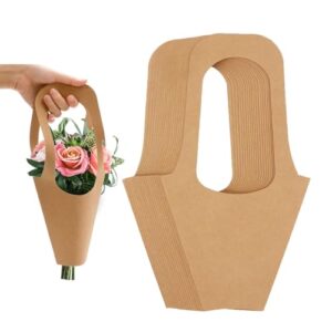 firbirch 10 pcs kraft paper bouquet bags with handle, brown paper flower wrapping gift bags for valentine's day florist wedding party home decoration (small（35 x 19cm）)