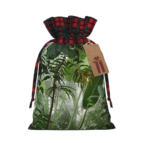 MARXAN Tropical Rainforest Scene Printing Christmas With Drawstring Fabric Gift Bag Linen Bundle Gift Bag Storage Bag Gift Bags With Drawstrings Suitable For Christmas Party Gift Packaging