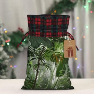 MARXAN Tropical Rainforest Scene Printing Christmas With Drawstring Fabric Gift Bag Linen Bundle Gift Bag Storage Bag Gift Bags With Drawstrings Suitable For Christmas Party Gift Packaging