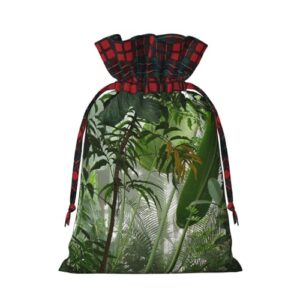 MARXAN Tropical Rainforest Scene Printing Christmas With Drawstring Fabric Gift Bag Linen Bundle Gift Bag Storage Bag Gift Bags With Drawstrings Suitable For Christmas Party Gift Packaging