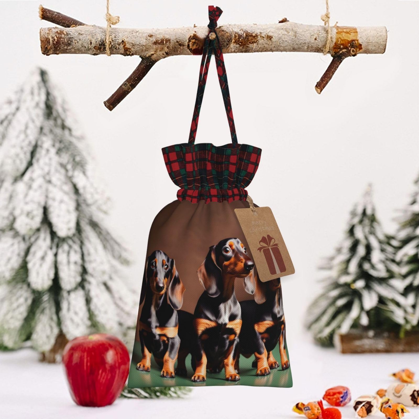 PULaif Dachshund Weiner Dog Christmas Drawstring Gift Bags, Large Size Christmas Bags For Gifts Party Favors, Xmas Gift Bags