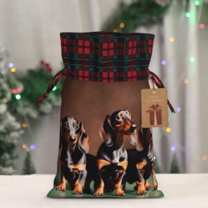 PULaif Dachshund Weiner Dog Christmas Drawstring Gift Bags, Large Size Christmas Bags For Gifts Party Favors, Xmas Gift Bags