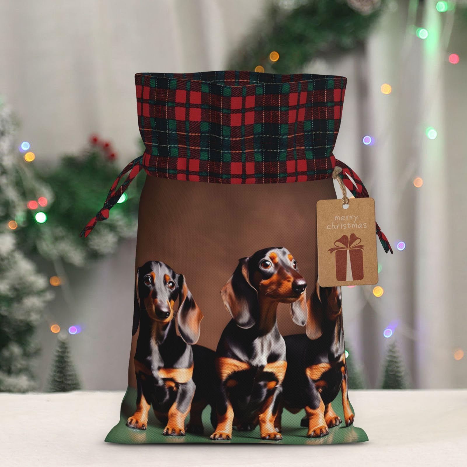 PULaif Dachshund Weiner Dog Christmas Drawstring Gift Bags, Large Size Christmas Bags For Gifts Party Favors, Xmas Gift Bags