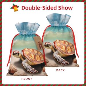 RLDOBOFE Christmas Gift Bags With Drawstring Sea Turtle Starfish Christmas Burlap Gift Bag Christmas Drawstring Bag for Halloween Xmas Candy Bags Reusable Xmas Present Bags for Party Decorations
