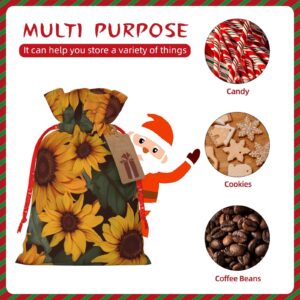 WSOIHFEC Sunflower flower print Christmas Gift Bag with Drawstring Santa Wrapping Bag Xmas Present Bags with Gift Tag Storage Bag for Christmas Wedding Thanksgiving Christmas decoration Small