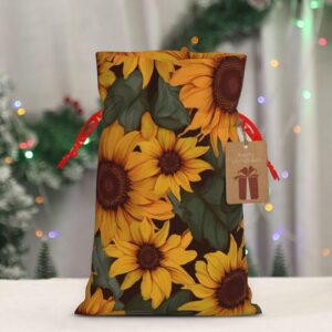 WSOIHFEC Sunflower flower print Christmas Gift Bag with Drawstring Santa Wrapping Bag Xmas Present Bags with Gift Tag Storage Bag for Christmas Wedding Thanksgiving Christmas decoration Small