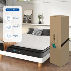 Crayan Queen Mattress, 12 Inch Memory Foam Mattress Queen Size, Innerspring Hybrid Mattress in a Box with Motion Isolation & Strong Edge Support & Pressure Relief, CertiPUR-US